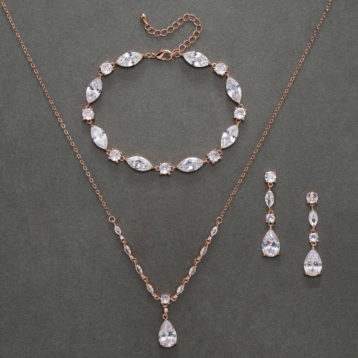 SWEETV Bridal Jewelry Set for Wedding, Cubic Zirconia Necklace Dangle Drop Earrings Bracelet Set, Teardrop Marquise Brides Bridesmaids Wedding Prom Anniversary Jewelry Gifts for Women