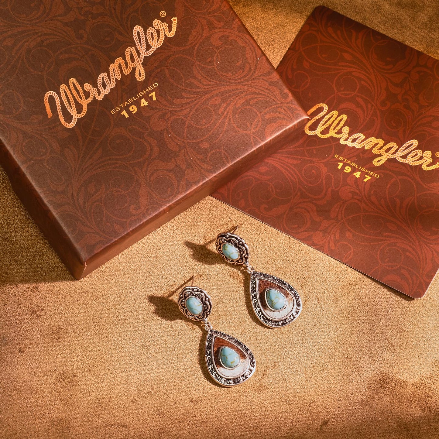 Wrangler Western TearDrop Dangle Earrings for Women Country Statement Genuine Horsehair Turquoise Vintage Cowgirl Cowboy Jewelry (Silver-Turquoise) WGE-2028S-TQ