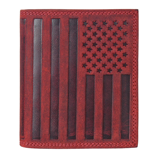 ASAD Genuine Leather Wallet for Men & Women | Compact & Spacious with 18 Card Slots, Expandable Currency Compartment & ID Window | Double-Stitched, RFID Blocking | Bordo Crazy Horse American Flag