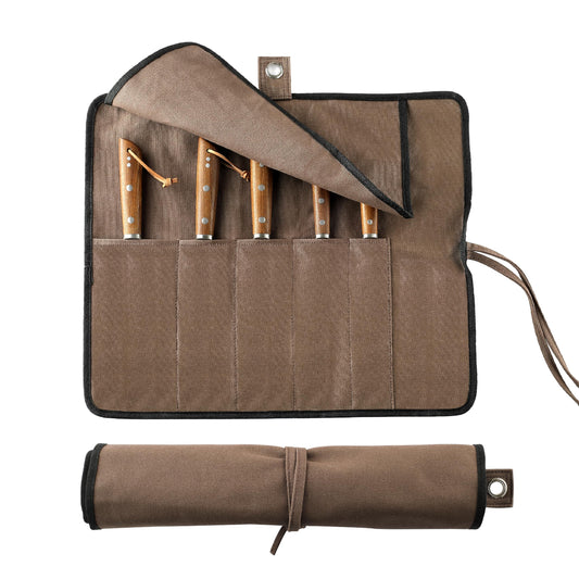 VRUIFA Chef’s Knife Roll Bag, Portable Canvas Cases, Chef Bag With 5 Slots Pockets Can Hold Kitchen Knife Tools Up To 15 Inch