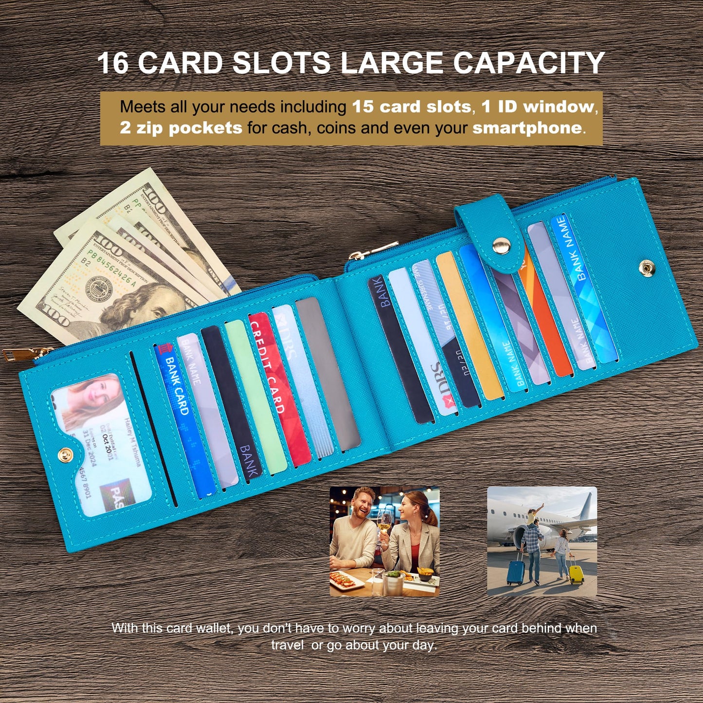 Travelambo RFID Wallet Women Large Size Bifold Multi Card Wallet Case with Zipper Pocke Credit Card Holder for Women