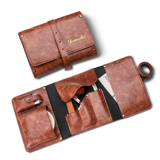 Yannabis Tobacco Pipe Pouch Bag Organize Case 2 Pipe Tool Holder with Leather Pipe Stand