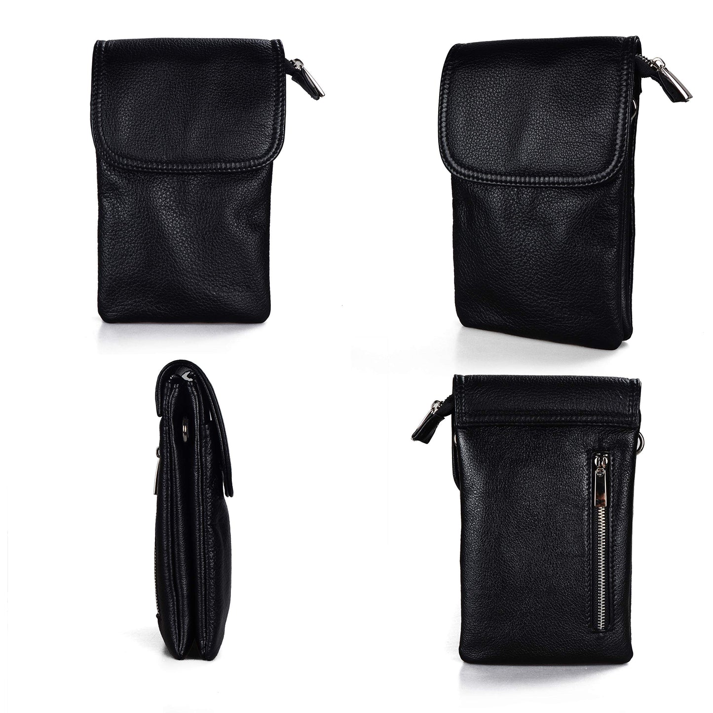 befen Black Genuine Leather Small Crossbody Bags for Women, Cell Phone Purse for Women for Travel