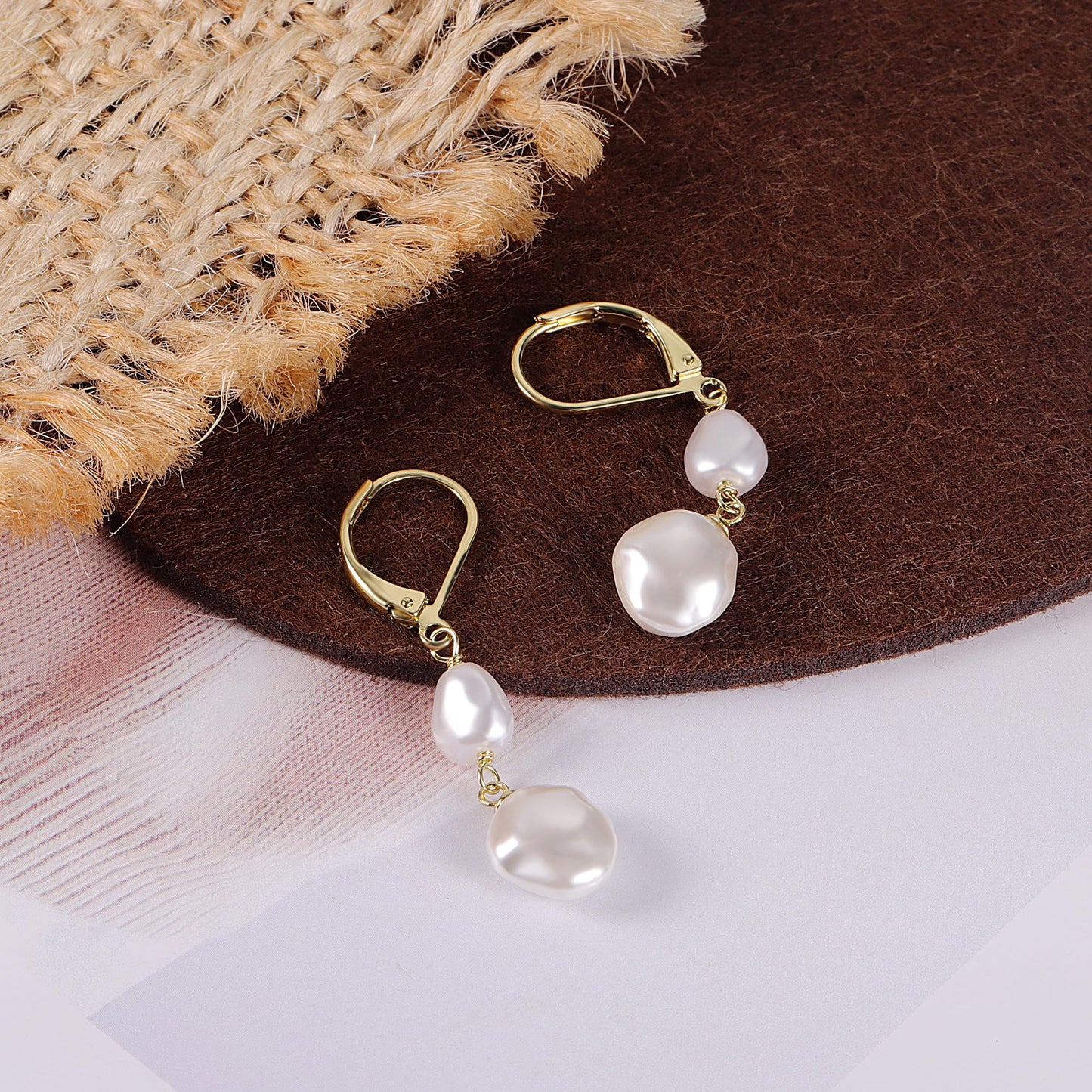 14K Gold Pearl Dangle Earrings for Women 925 Sterling Silver Double Pearl Drop Earrings HypoallergenicLeverback Baroque Irregular Pearls Earring