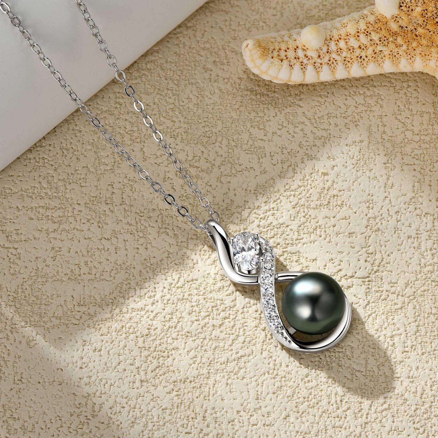 Tahitian Black Pearl Necklaces for Women, 925 Sterling Silver Pearl Pendant Necklace with Cubic Zircon, Birthday Anniversary Jewelry Gifts for Wife Mom
