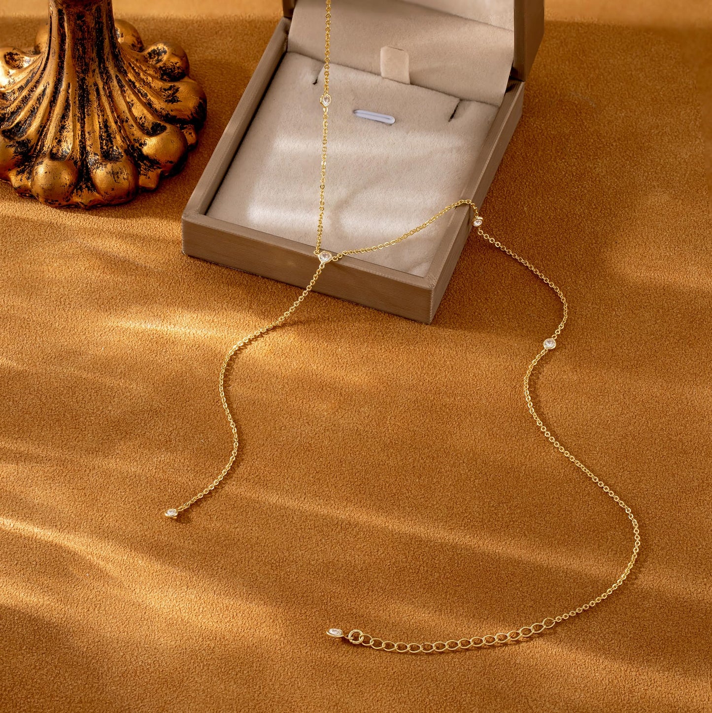 CHESKY Lariat Gold Necklace for Women, Dainty Long Necklace 14k Gold Plated Y-Shaped Pendant Necklace Trendy CZ Chain Drop Necklaces Simple Gold Jewelry for Women Gifts