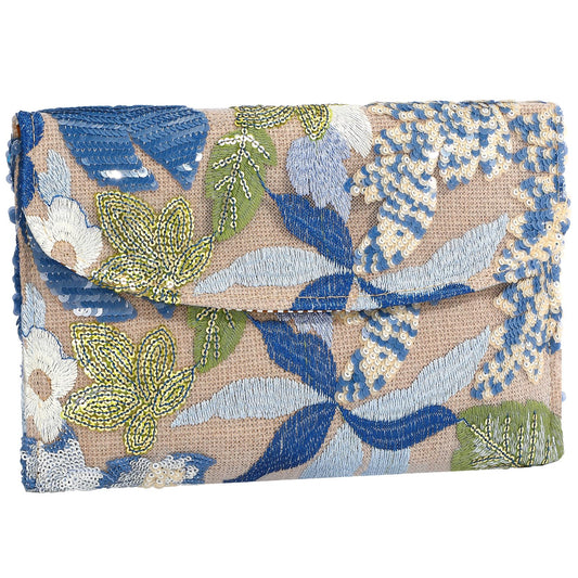 XquiziFit Floral Beaded Clutch Embroidery Sequin Beaded Purse Small Evening Clutch Purses for Women Blue Clutch