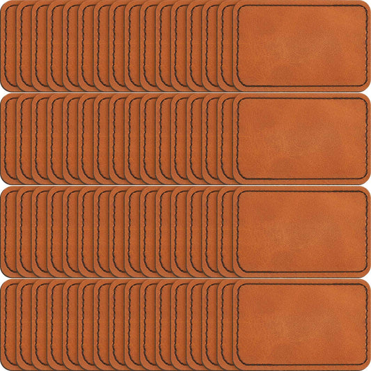 Dunzy 60 Pcs Leather Hat Patches Blank Leatherette Hat Patch with Adhesive Rectangle Laserable Leatherette Patch for Hats Custom Fabric Sew Laser Engraving DIY(Khaki,3.5 x 2.5 Inch)