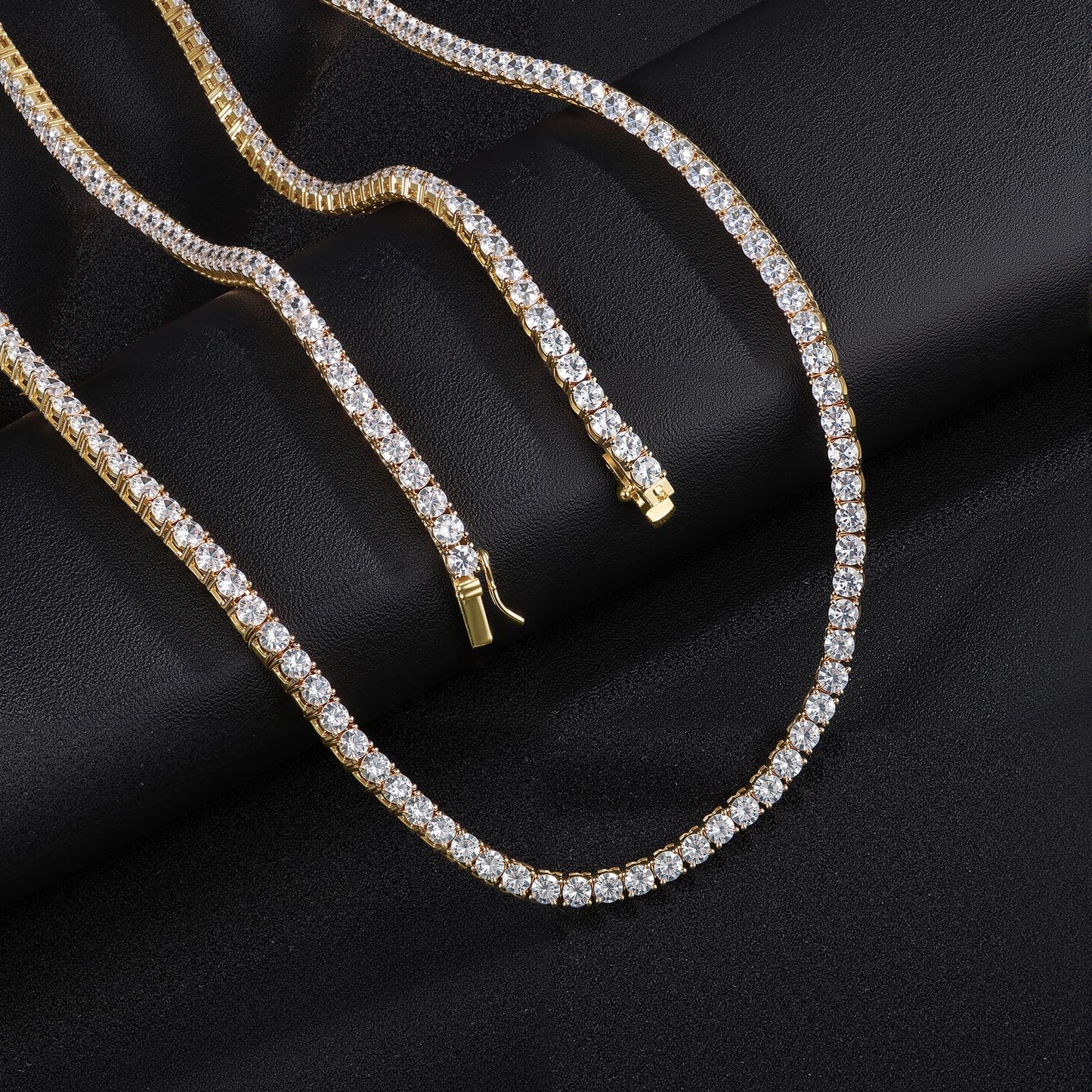 4mm Yellow Gold Tennis Neklace, GMESME 18K Gold Plated 4.0mm Cubic Zirconia Classic Tennis Necklace 16 Inch