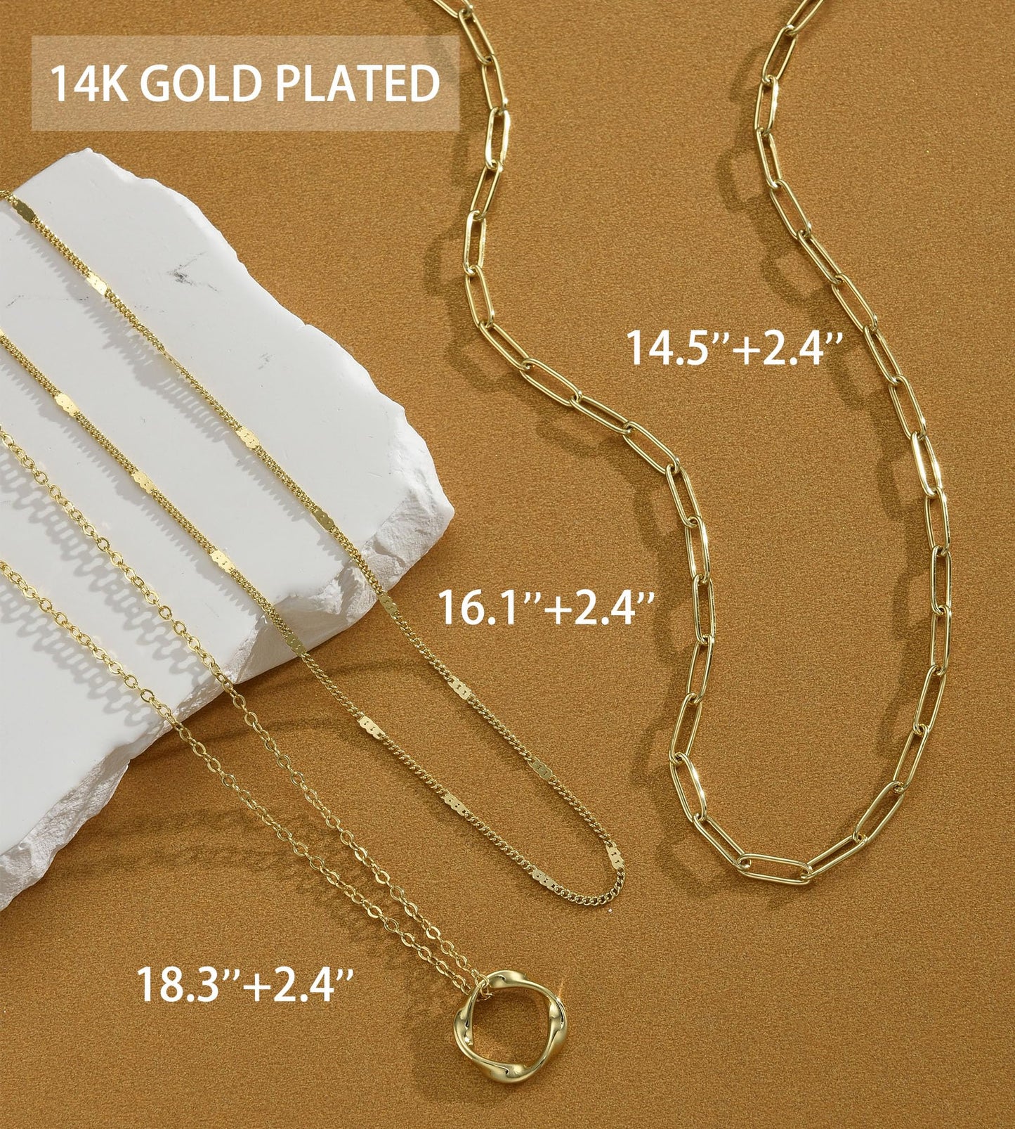 YEEZII Layered Gold Necklaces for Women Trendy, 3 Pcs 14K Gold Plated Choker Paperclip Box Chain Necklace, Stackable Women's Gold Pendant Necklaces Jewelry Set (Black-3 pcs)