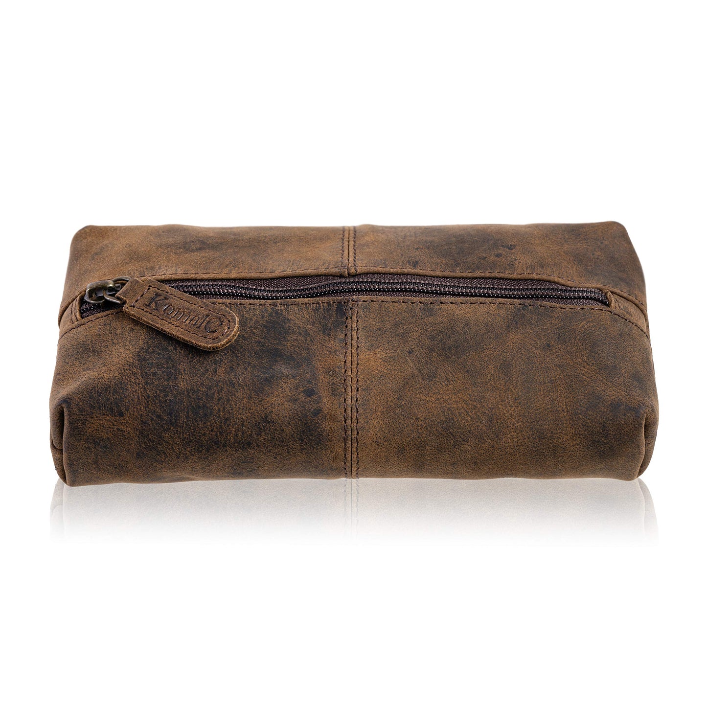 KomalC Genuine Buffalo Leather Zip-Lock Cosmetic & Pencil Pouch – Versatile Makeup and Stationery Case