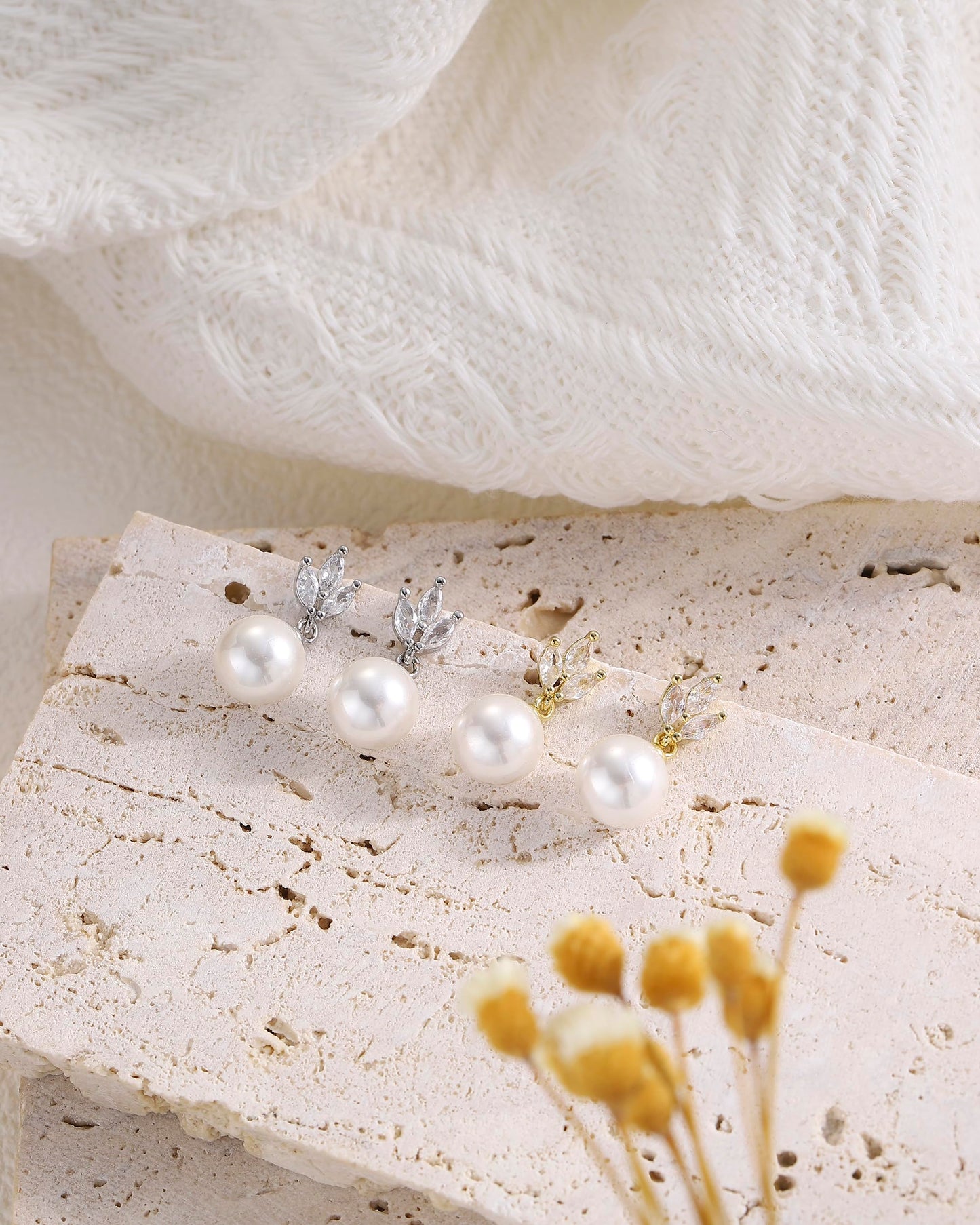 Pearl Earrings for Women, 14k Gold Plated Trendy Diamond Pearl Drop Earrings Bridal Shower Gifts Wedding Gifts for Women