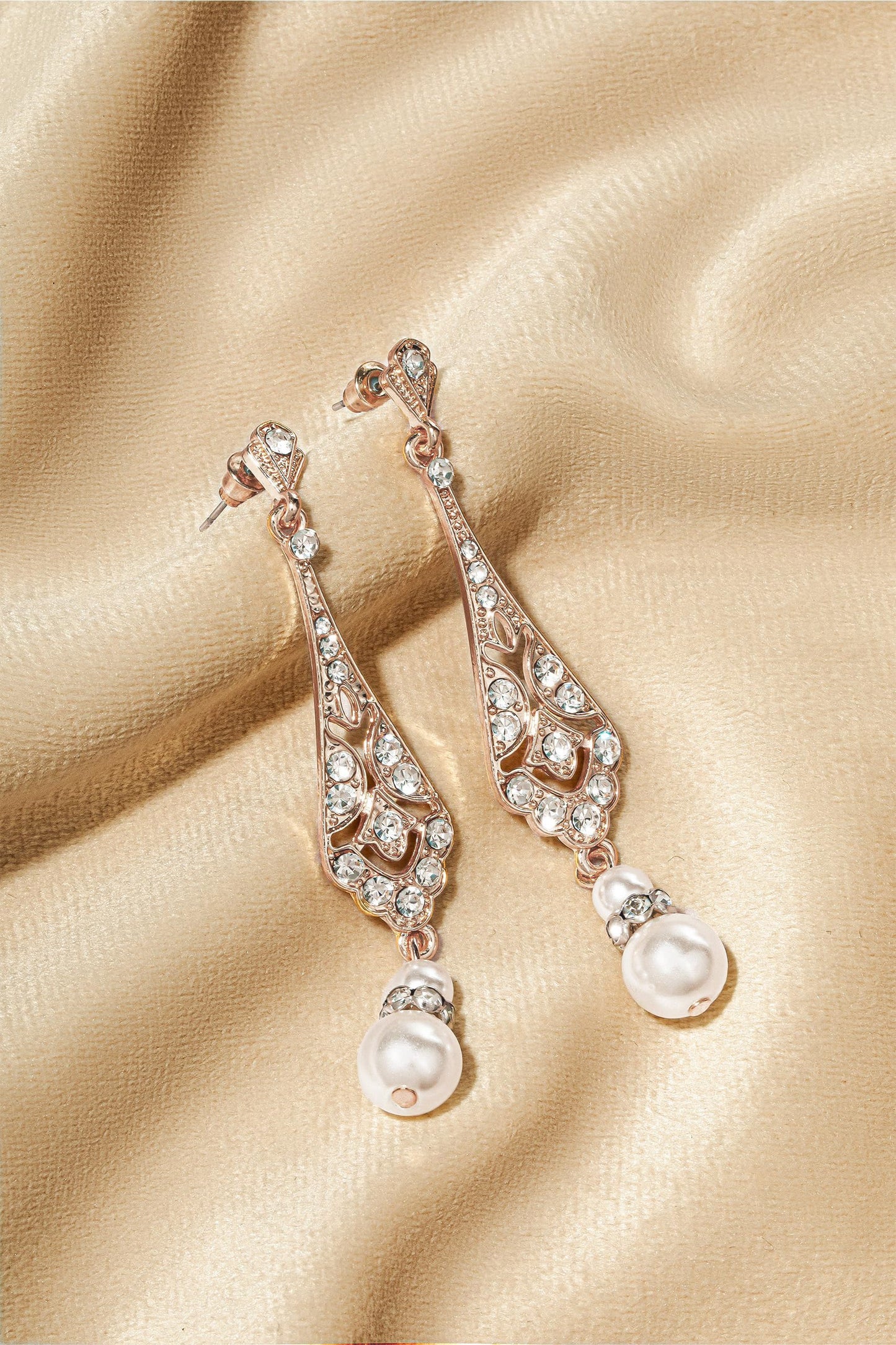BABEYOND 1920s Vintage Wedding Pearl Dangle Drop Earrings Art Deco Gatsby Earrings (Style 5-Rose Gold)