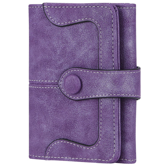 Cynure Women's Leather Bifold Credit Card Wallet Short Compact Wallet with Zipper Pocket, purple