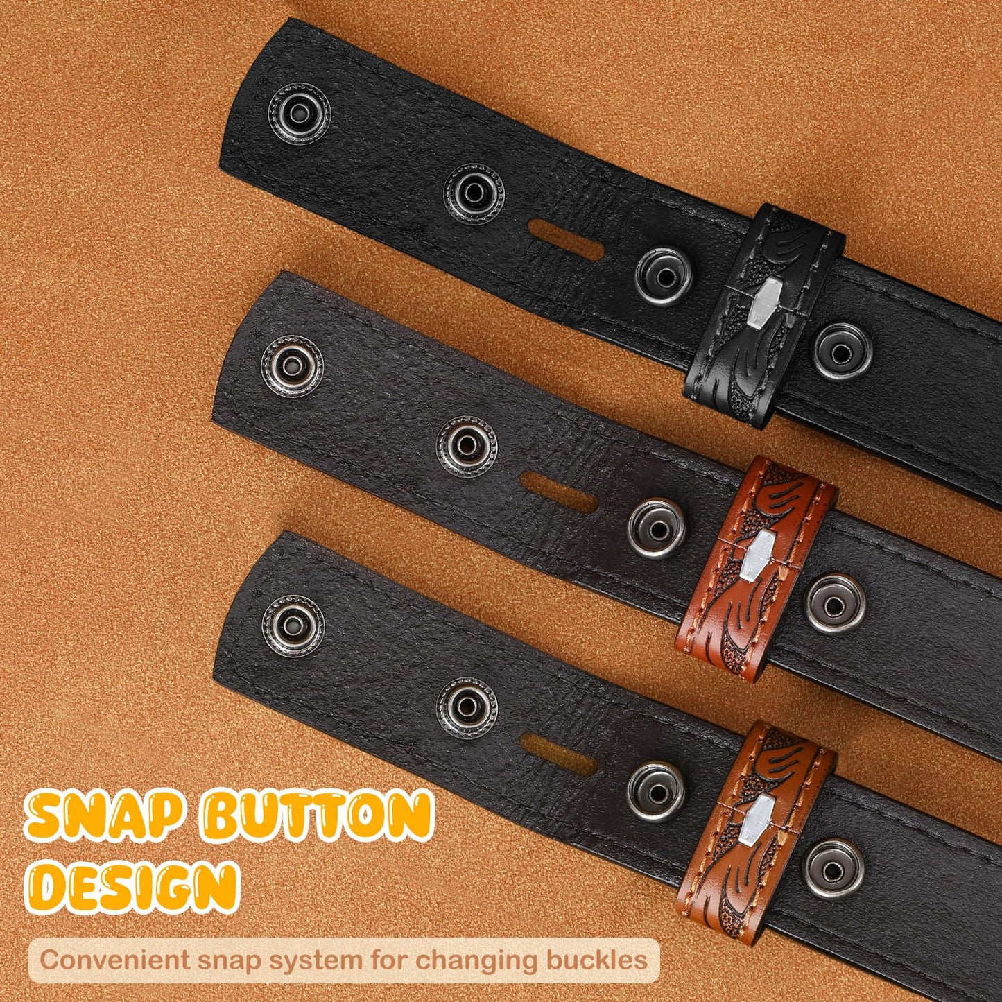 SANSTHS Kids Western Belt without Buckle Genuine Leather Boys Girls Belt Strap Cowgirl Cowboy Belts for Jeans Western Gifts, Embossed Leaf/Black