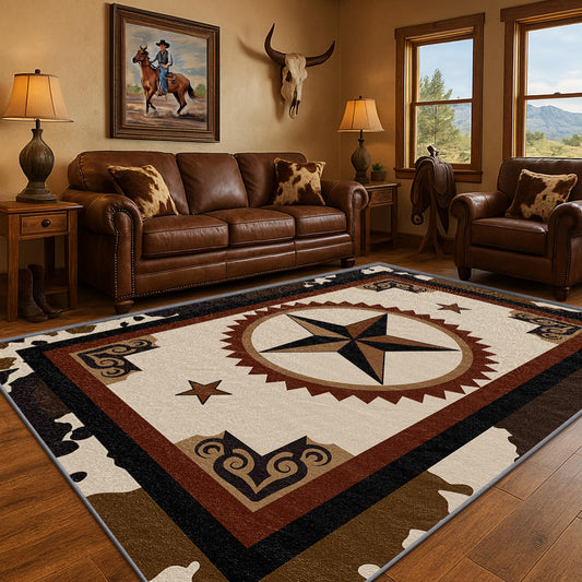 Yoozitrees Western Rug 8x10 - Texas Star Rugs, 8x10 Rug, Cowboy Cowhide Pattern Area Rugs, Vintage Southwest Farmhouse Carpet, Washable & Non Slip & Soft Large Floor Mats Home Decor