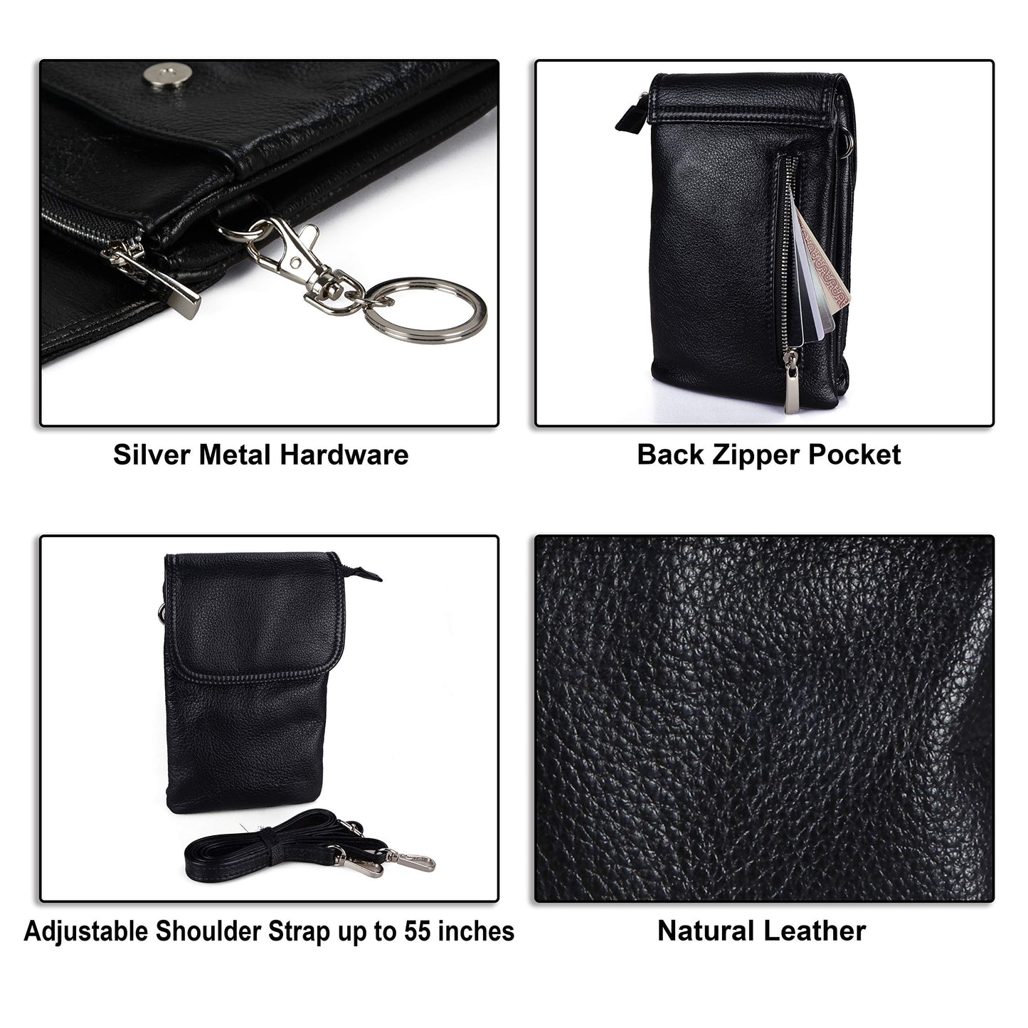 befen Black Genuine Leather Small Crossbody Bags for Women, Cell Phone Purse for Women for Travel