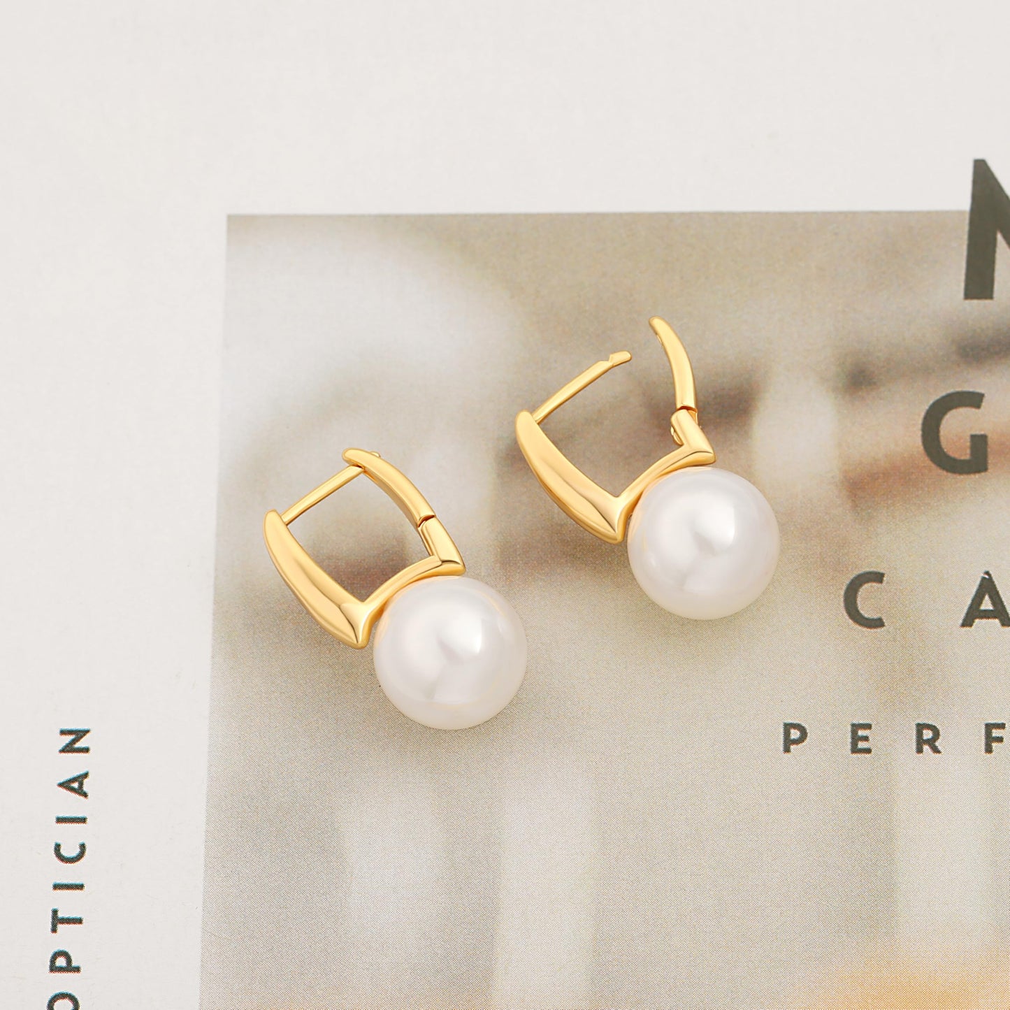 18k Gold Plated Pearl Drop Earrings for Women, Square Hoop Earrings with 12mm Shell Pearl, Dainty Wedding Jewelry for Bridal