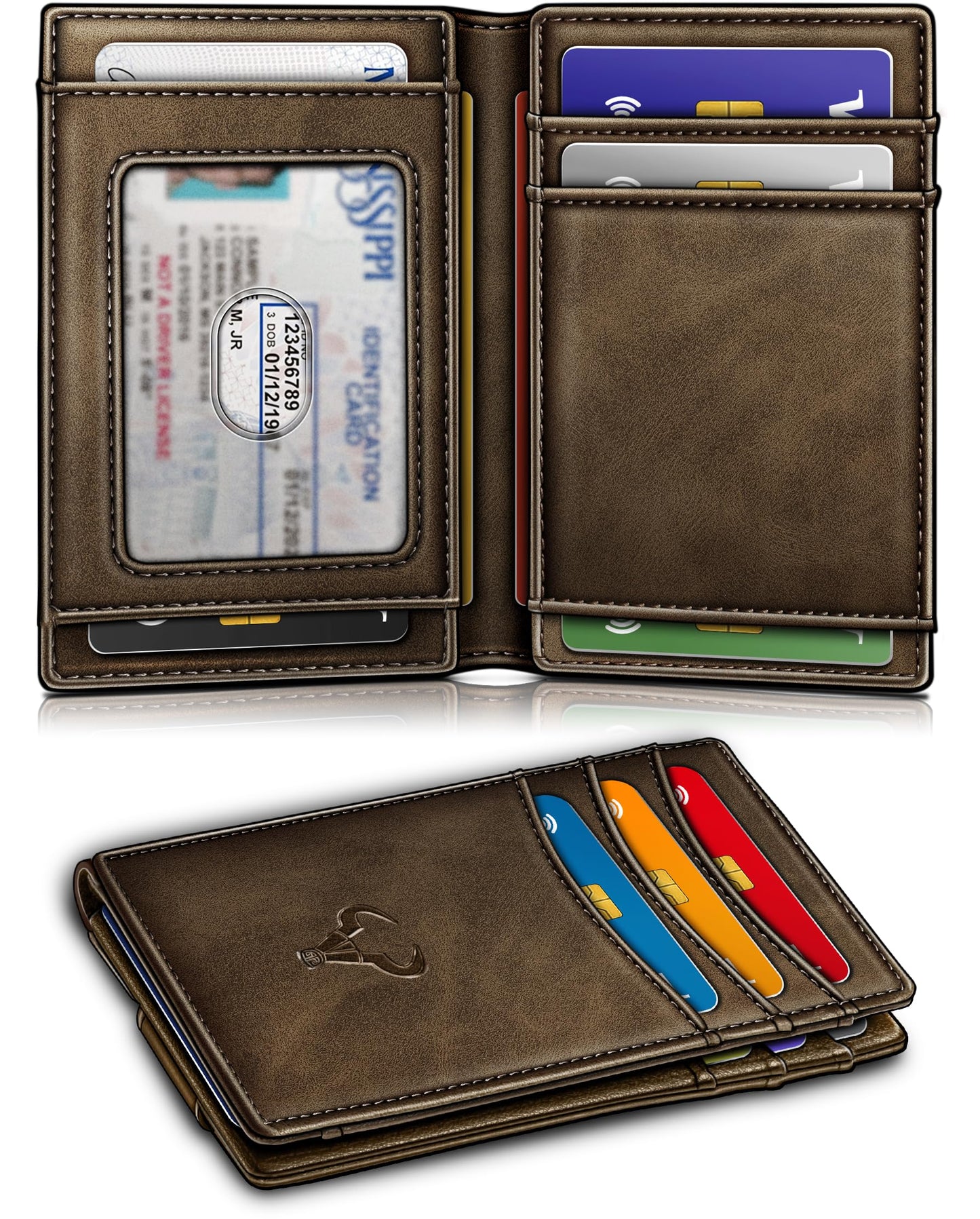 BULLIANT Magnetic Closure Slim Wallet-Genuine Leather Front Pocket Wallet for Men,RFID Blocking,Holds 12 Cards and Money Clip
