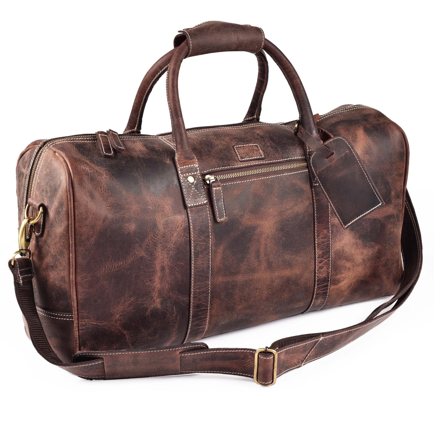 Leather Village Leather Duffel Bags for Men & Women-Stylish Travel Weekender Carry-On Sports Gym Overnight Luggage Bag - 20 Inch - Rustic Brown