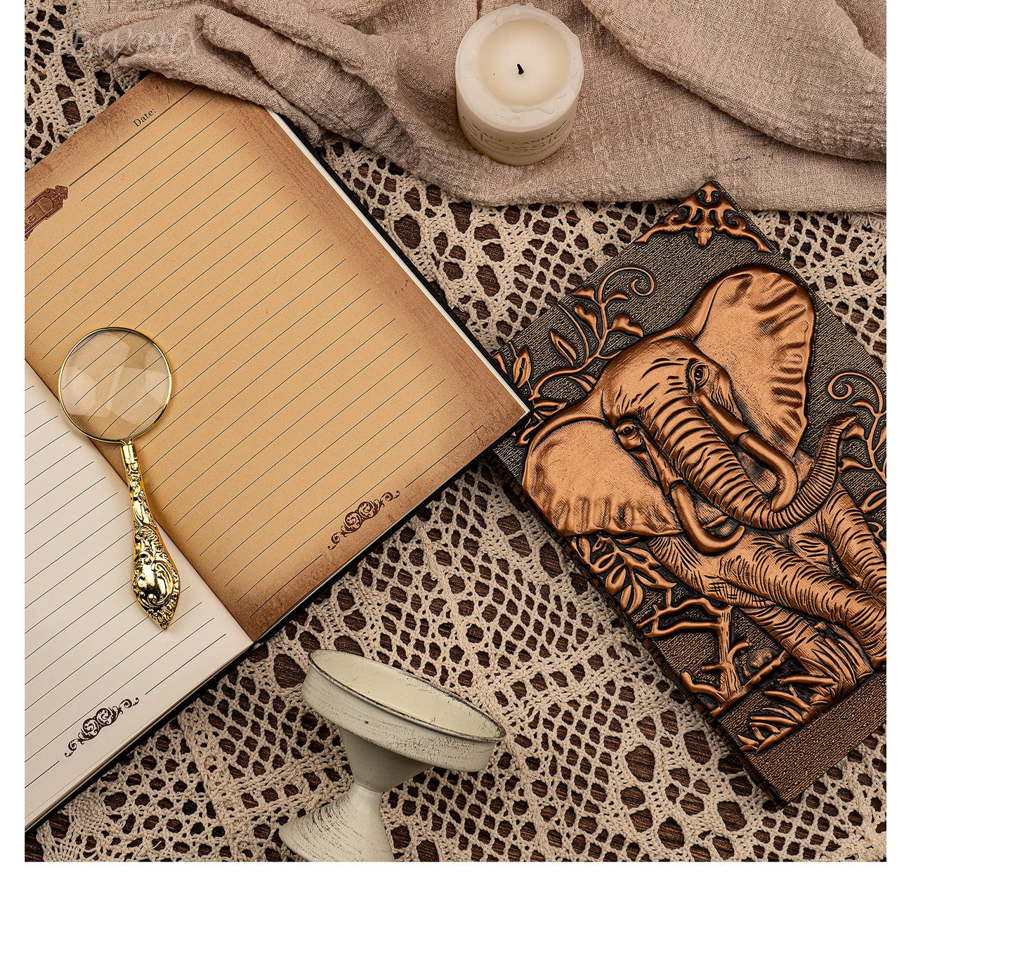 3D Elephant Vintage Leather Journal Writing Notebook with Pen Set,Antique Handmade Leather Daily Notepad Sketchbook,Travel Diary&Notebooks to Write in,Elephant Journal Gift for Men Women