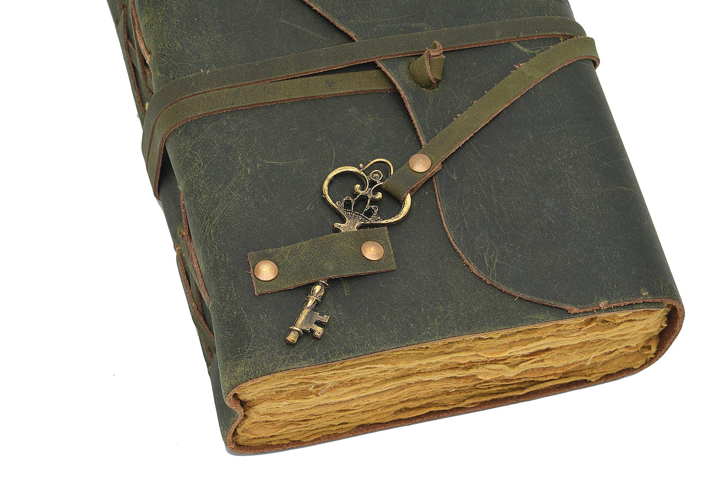 Ruzioon Leather Journal Writing Notebook - Antique Handmade Leather Bound journal with deckle edge paper For Men And Women Diary Large 7.5" X 5.5" Inches, Gift For Art Sketchbook, Travel Diary And Notebooks To Write In (7.5" X 5.5") (11.50" X 8.25")