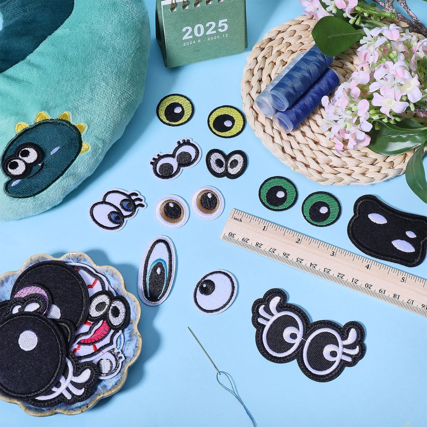 FREEBLOSS 36Pcs Eyes Patch Embroidery Cartoon Eyes Iron On Patches 18 Styles Embroidered Patches Applique Costume Accessories for Clothes