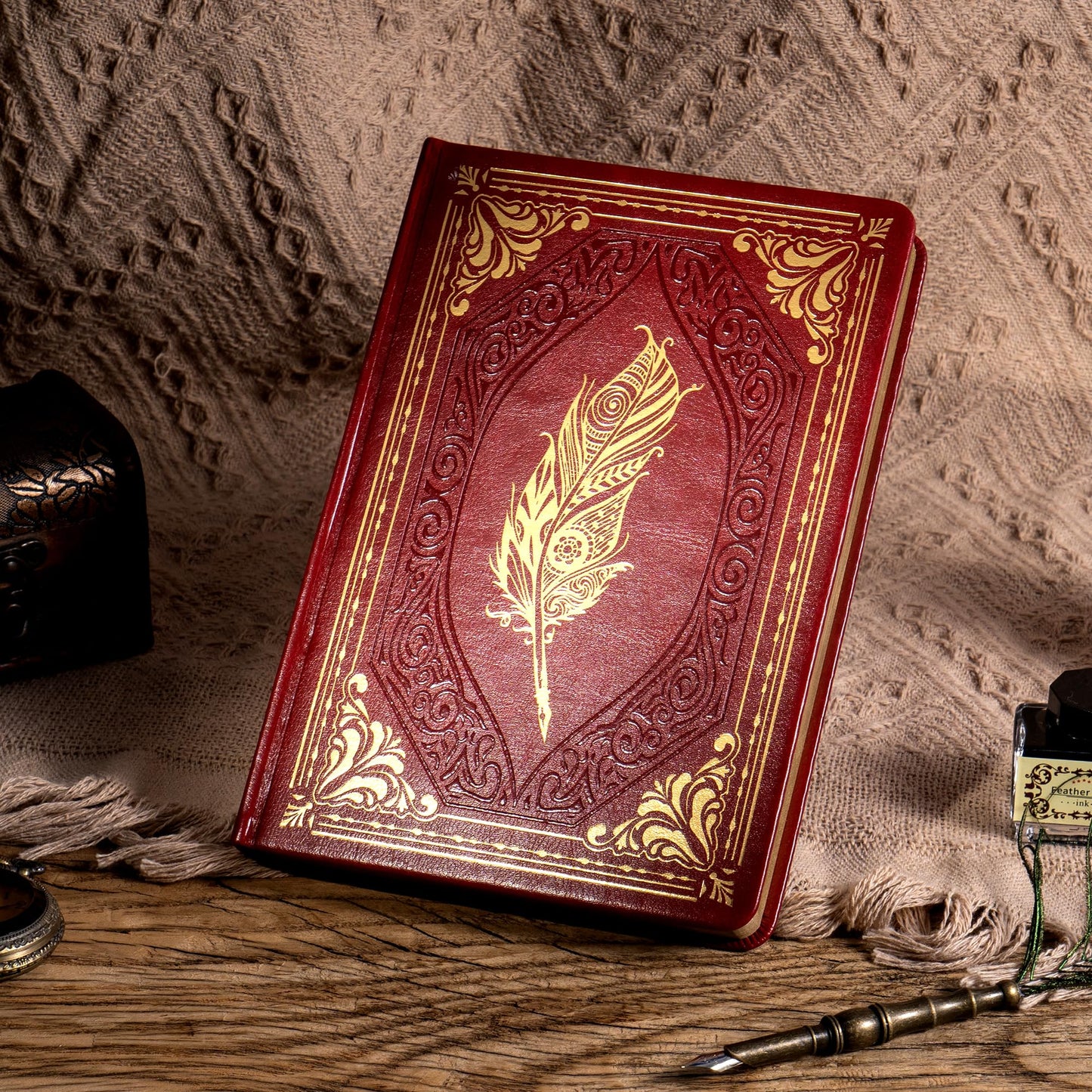 CAGIE 320 Pages Thick Hardcover Journaling Notebooks Vintage Leather Journal for Women Men A5 College Ruled Journals for Writing with Gift Box, 5.7 x 8.3 in, Red