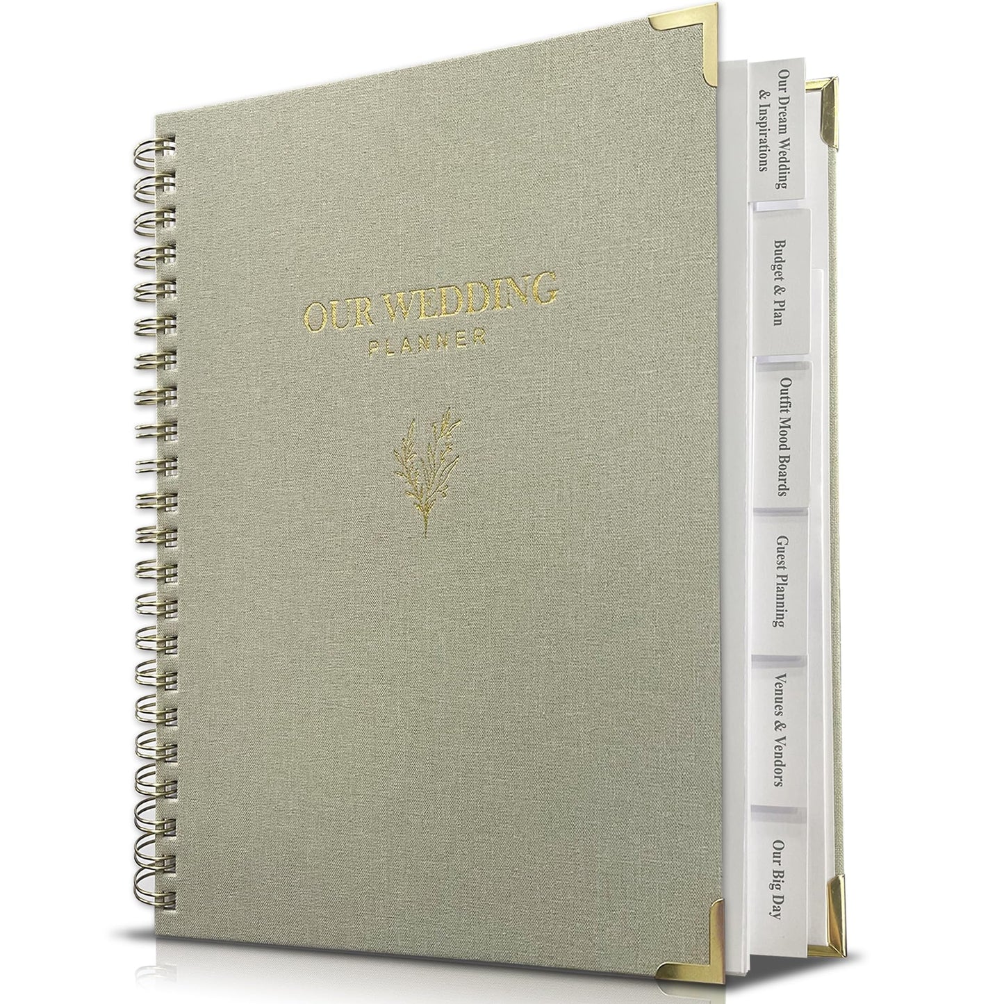 WeddingGiftsWedding Wedding Planner Book and Organizer for Bride - Elegant Linen Cover Wedding Planning Binder with Checklists,Pockets & Calendars,Perfect Engagement Gifts for Couples(Sage)