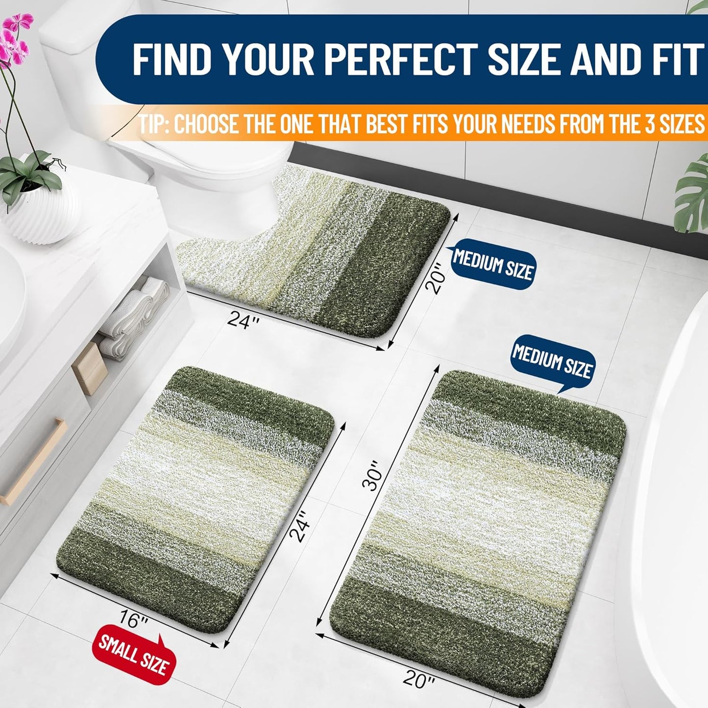 OLANLY Luxury U-Shaped Toilet Rugs - Extra Soft Microfiber Bath Mat, Non-Slip, 24x20, Dark Green