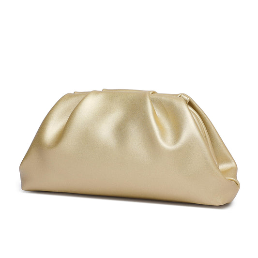 YUWITA Soft PU Leather Clutch Purses for Women Formal Elegant Luxurious Evening Bag (Gold)