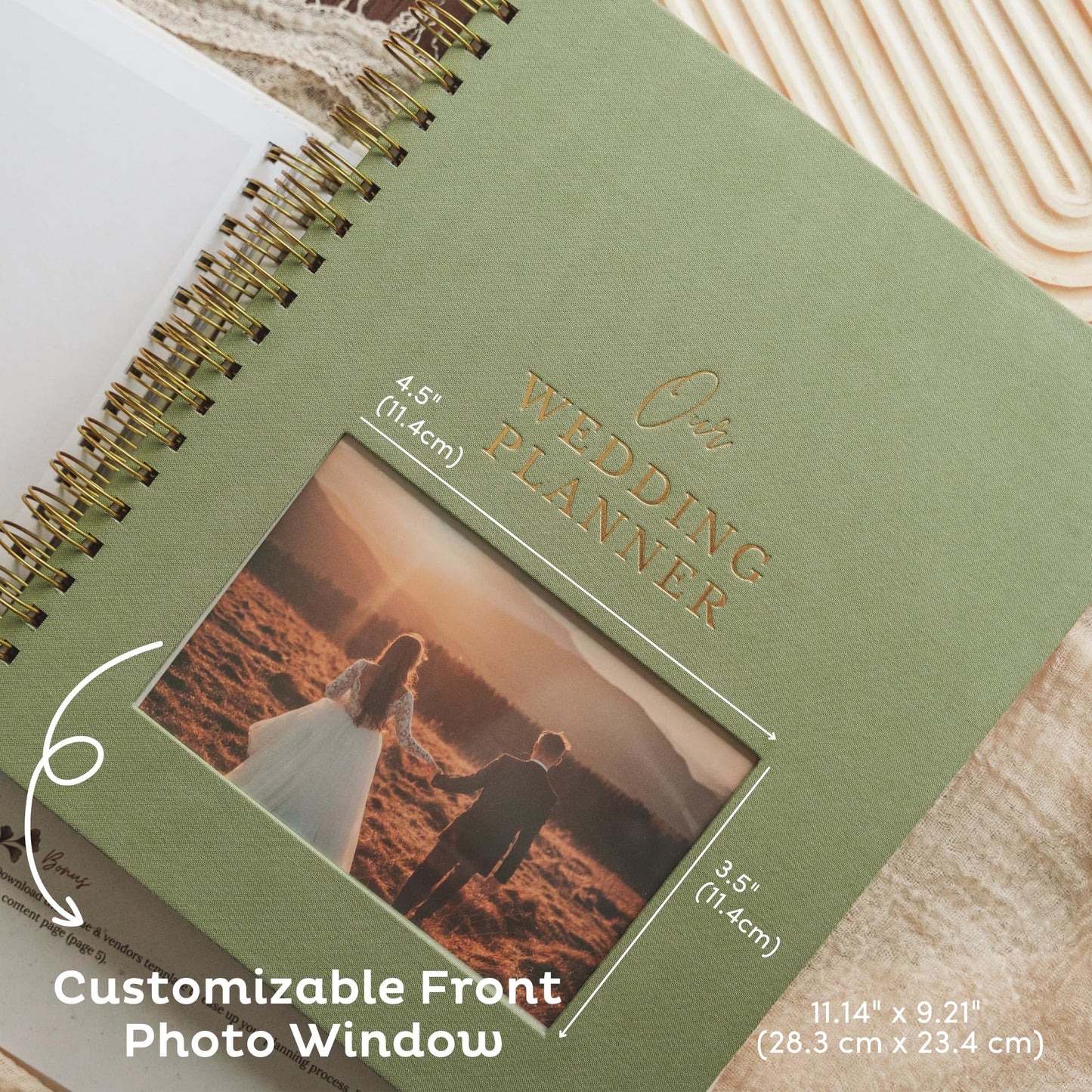 Timeless Premium Linen Wedding Planner Book and Organizer – Wedding Planning Book, Comprehensive Keepsake & Countdown Binder, Perfect Engagement Gift for Women, Customizable Front Photo Window (Cream)