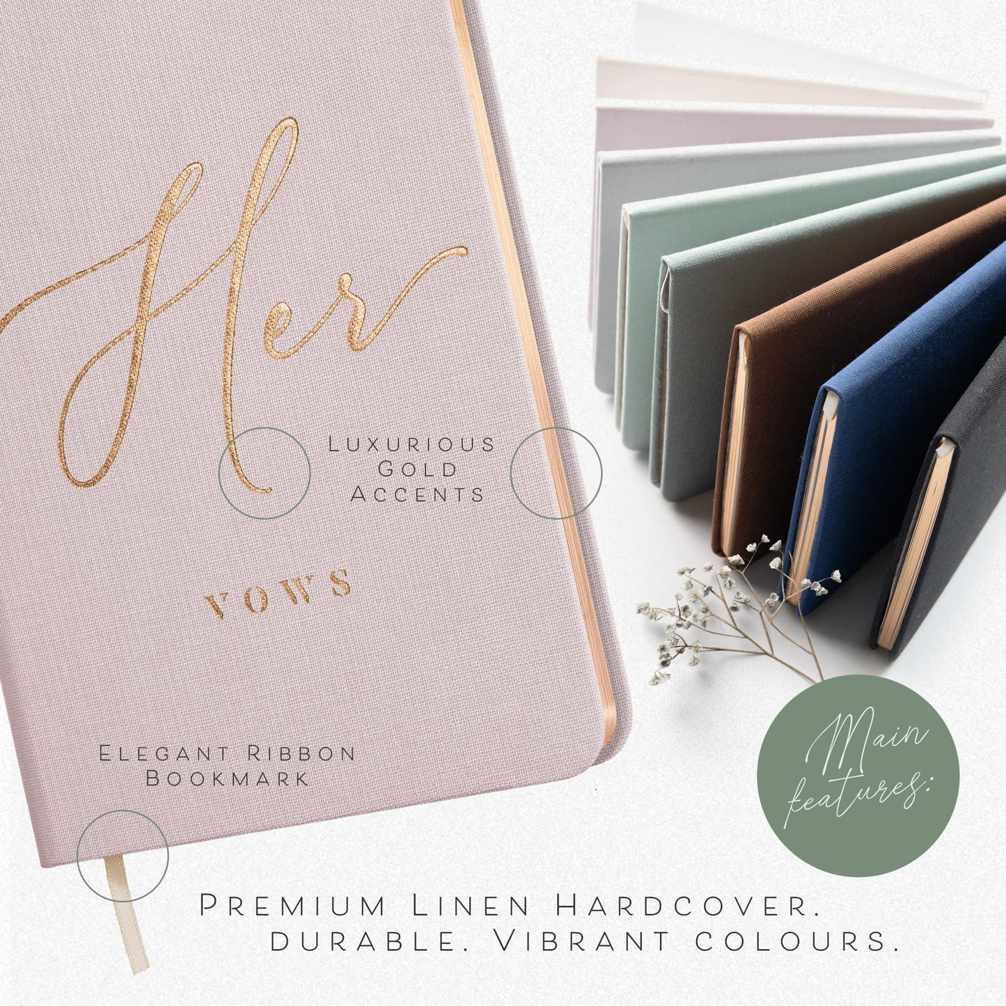 ARTESORI Vow Books His and Hers - Linen Wedding Vow Books Perfect as Bride & Groom Gifts, Wedding Registry Ideas - His & Hers Gifts Wedding Vow Book - Wedding Essentials & Accessories [Blush & Grey]