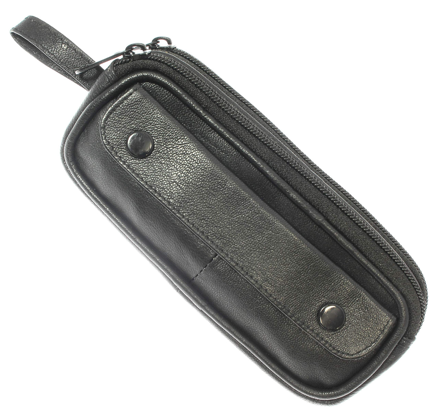 Soft Black Goat Leather Double Spectacle Glasses Case with Belt Loops/Key Ring Loop