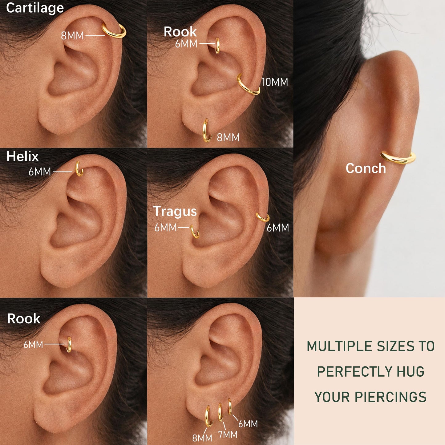 Gokeey Small Gold Huggie Hoop Earrings Set for Women 14K Real Gold Plated Hypoallergenic Lightweight Earrings for Sensitive Ears Everyday Earrings for Cartilage Piercings 8mm