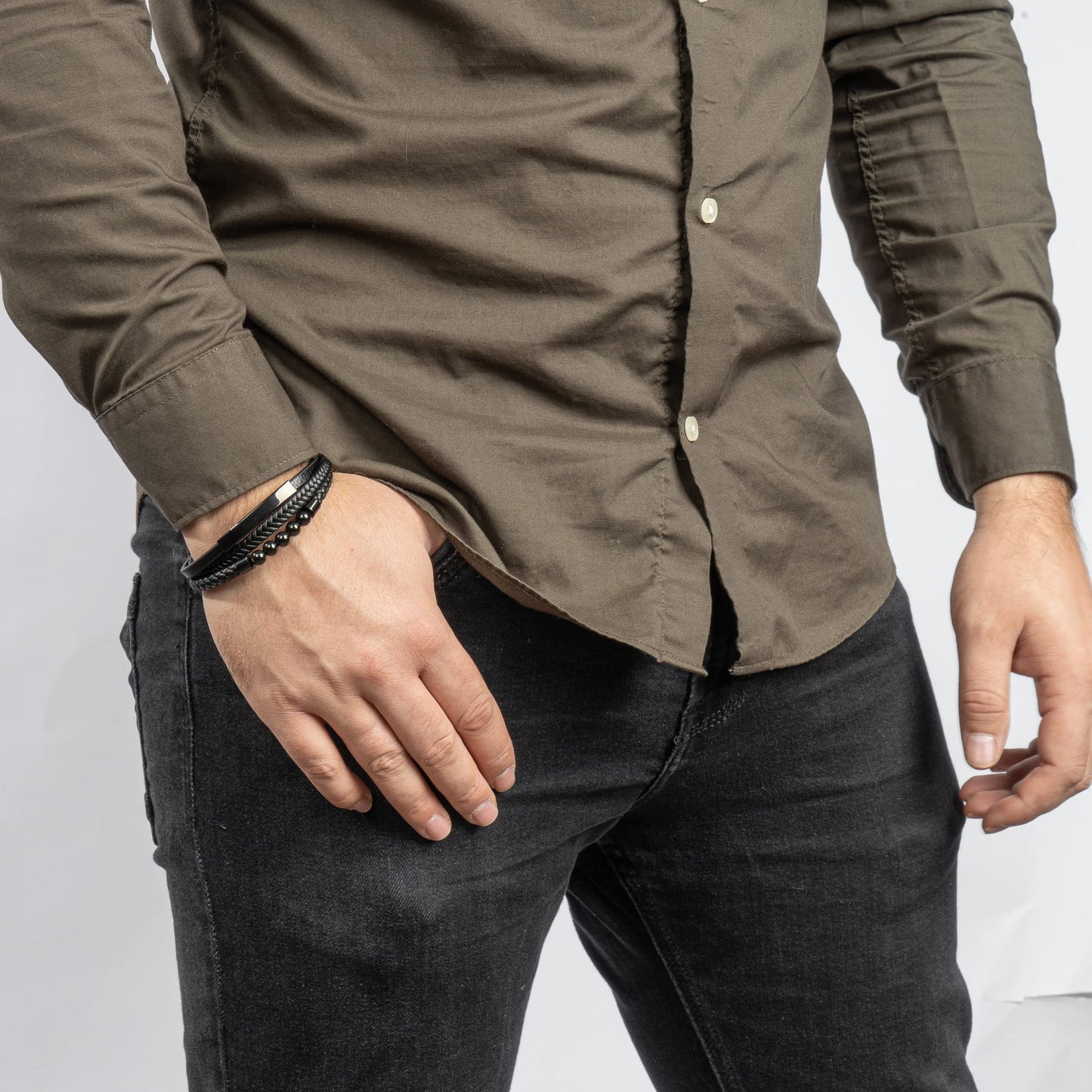 SERASAR Pulsera de Cuero Negro para Hombre, 17cm, Caja Regalo, Real, Piel Vaca, Ajustable, Cierre Magnético, Cuerda Envoltura, Masculino, Pulseras, Banda, Joyas, Imán
