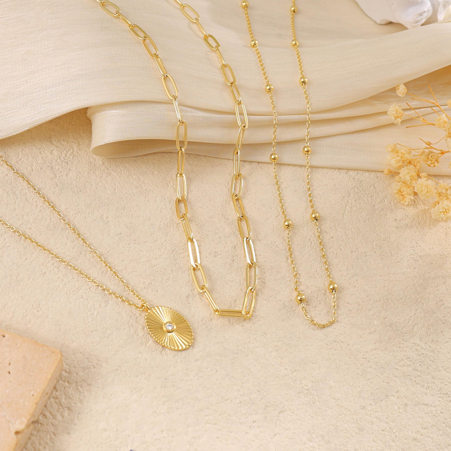 Gold Layered Necklaces for Women,14K Gold Plated CZ Pendant Necklace Stack Dainty Layering Paperclip Choker Necklace Set Stackable Layered Oval Coin Necklaces Chain for Women Trendy Jewelry Gifts