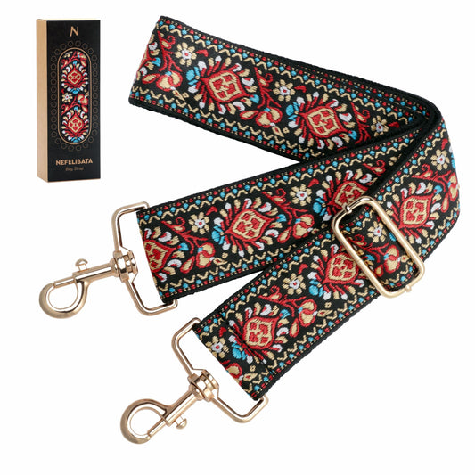 Nefelibata Purse Strap,2" Wide Shoulder Strap Adjustable Replacement,Multi-pattern Crossbody Canvas Bag Handbag Belts for Unisex Handbag,Crossbody Bags,Shoulder Bags(Red Flower)