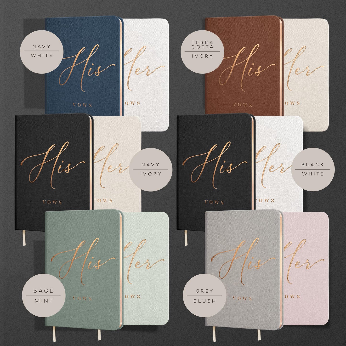 ARTESORI Vow Books His and Hers - Linen Wedding Vow Books Perfect as Bride & Groom Gifts, Wedding Registry Ideas - His & Hers Gifts Wedding Vow Book - Wedding Essentials & Accessories [Blush & Grey]
