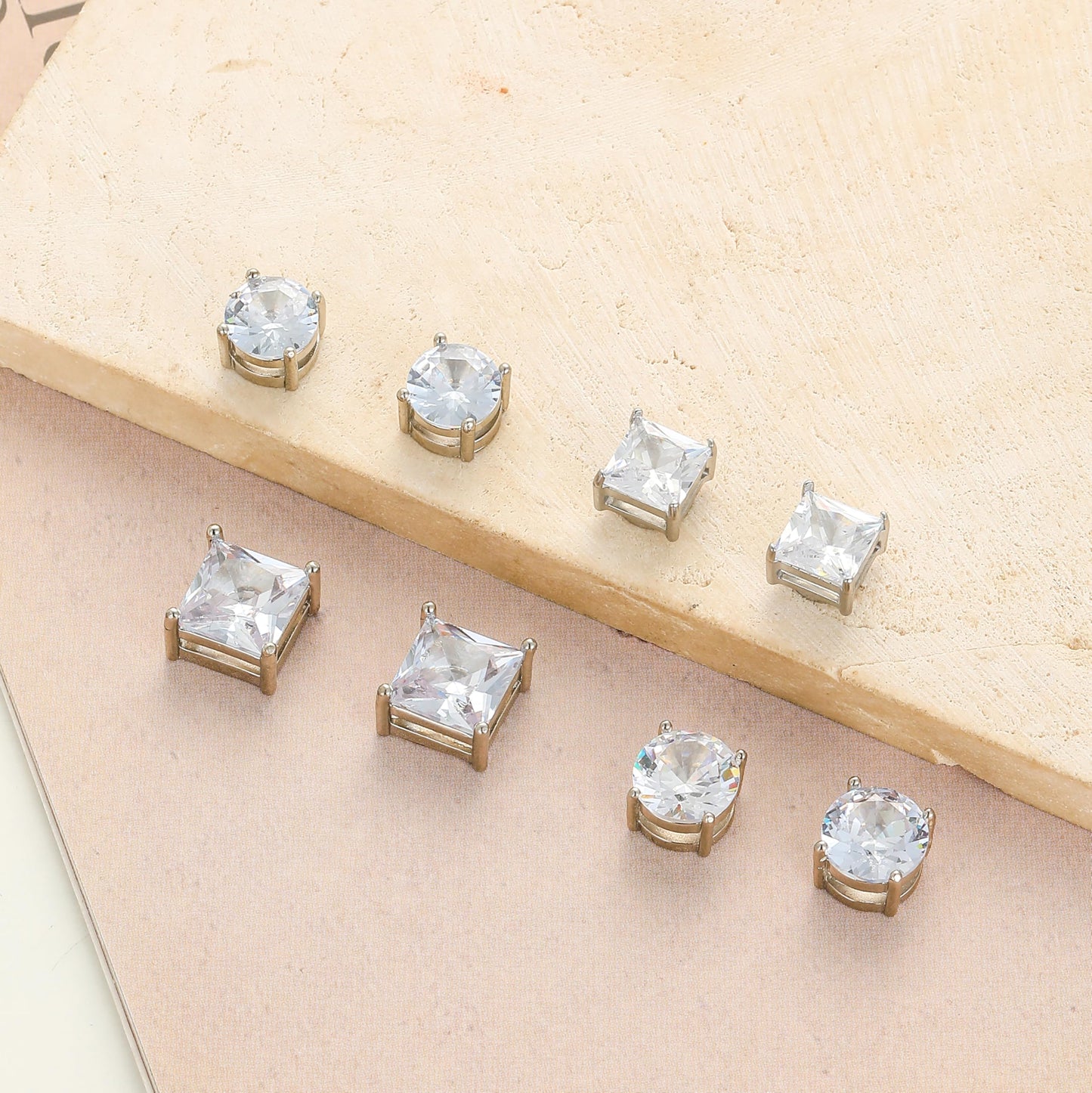 Ofeiyaa 14 Pairs Magnetic Earrings for Men Women Non Piercing Round Square CZ Stud Earrings Stainless Steel Fake Clip on Earring Jewelry Set 4-10MM Silver Color