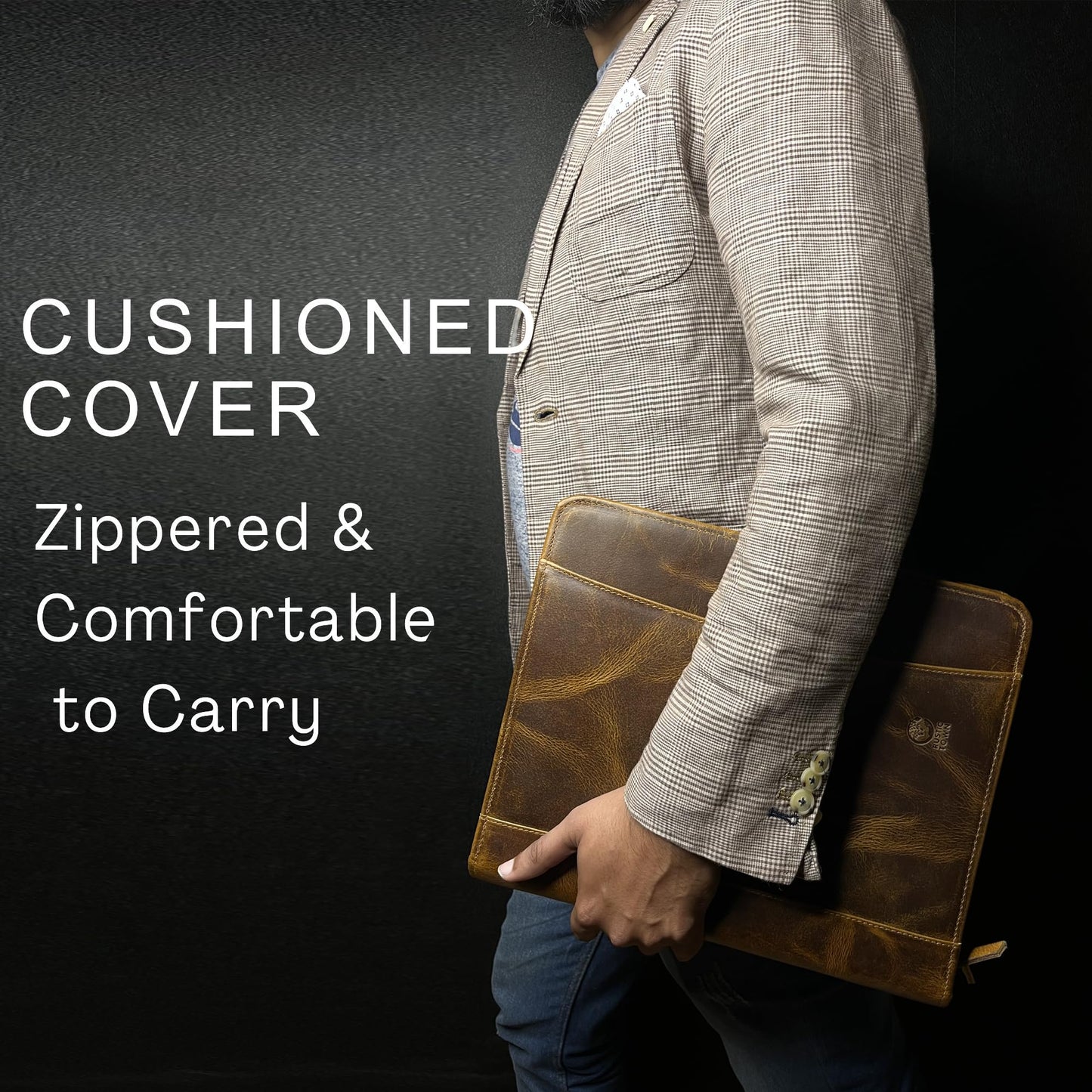 Leather Portfolio for Men - Full Grain Leather Padfolio Folder - Zipper Folio Documents Organizer - Professional Business Executive Gift for Men Women