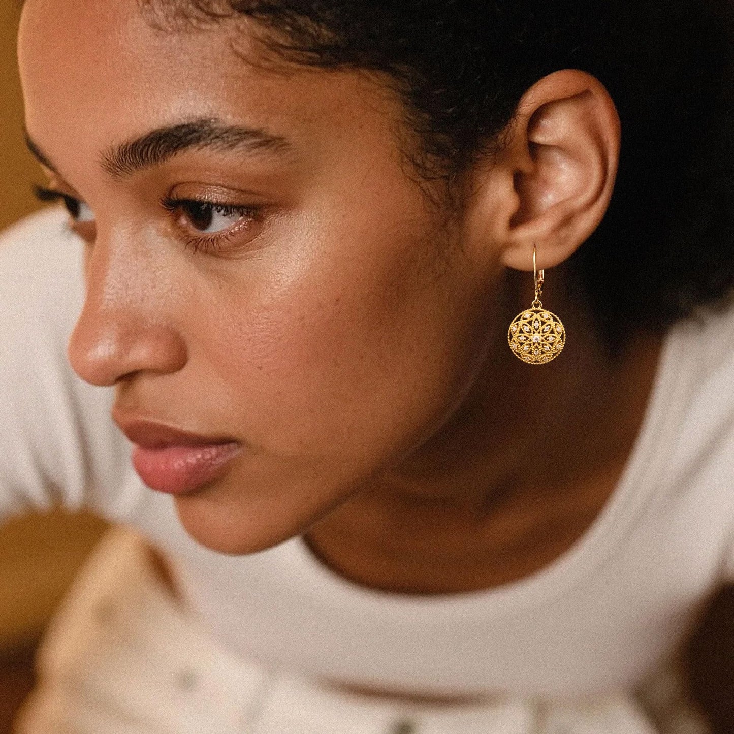 LANCHARMED Gold Earrings for Women - Diamond Cubic Zirconia Circle Drop Dangle Earrings 14K Gold Dangle Earring Hypoallergenic Leverback Circle Filigree Diamond Earings for Women Jewelry Gifts