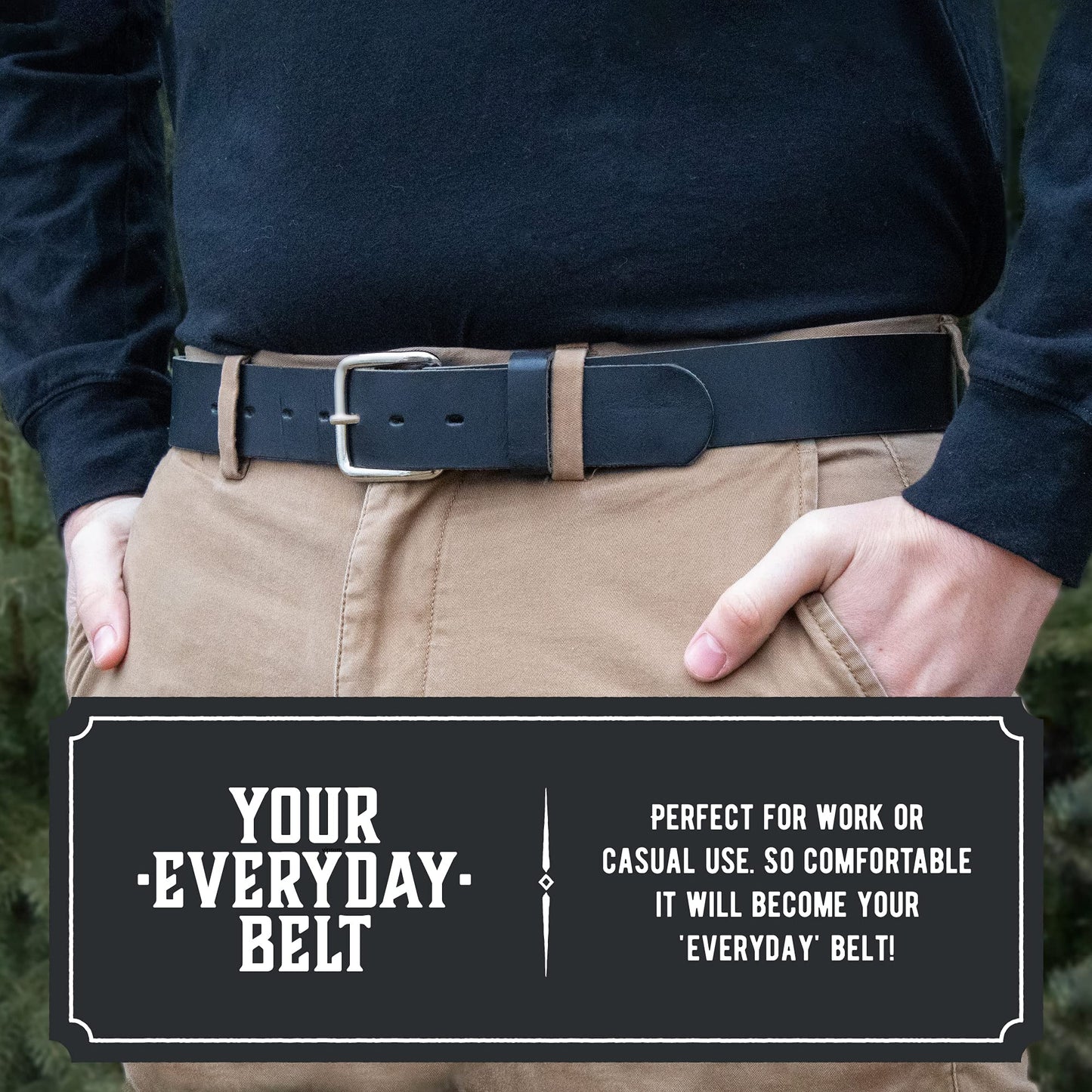 Main Street Forge Journeyman Leather Belt | Made in USA | Black w/Silver Buckle | Size 36