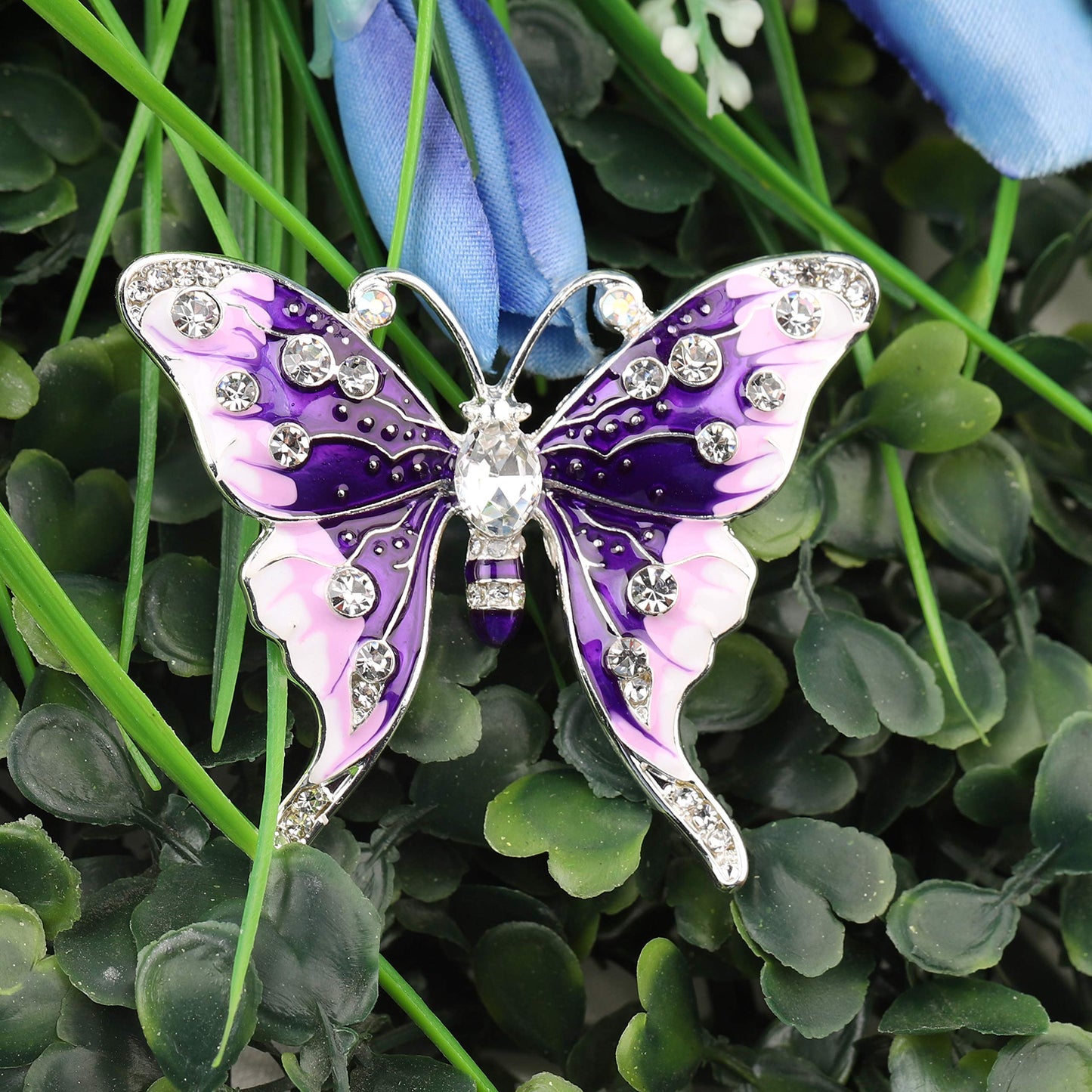 FEELMEM Crystal Rhinestone Butterfly Brooch Pin Blue Color Butterfly Brooches for For Women Wedding/Banquet/Birthday Party (purple)
