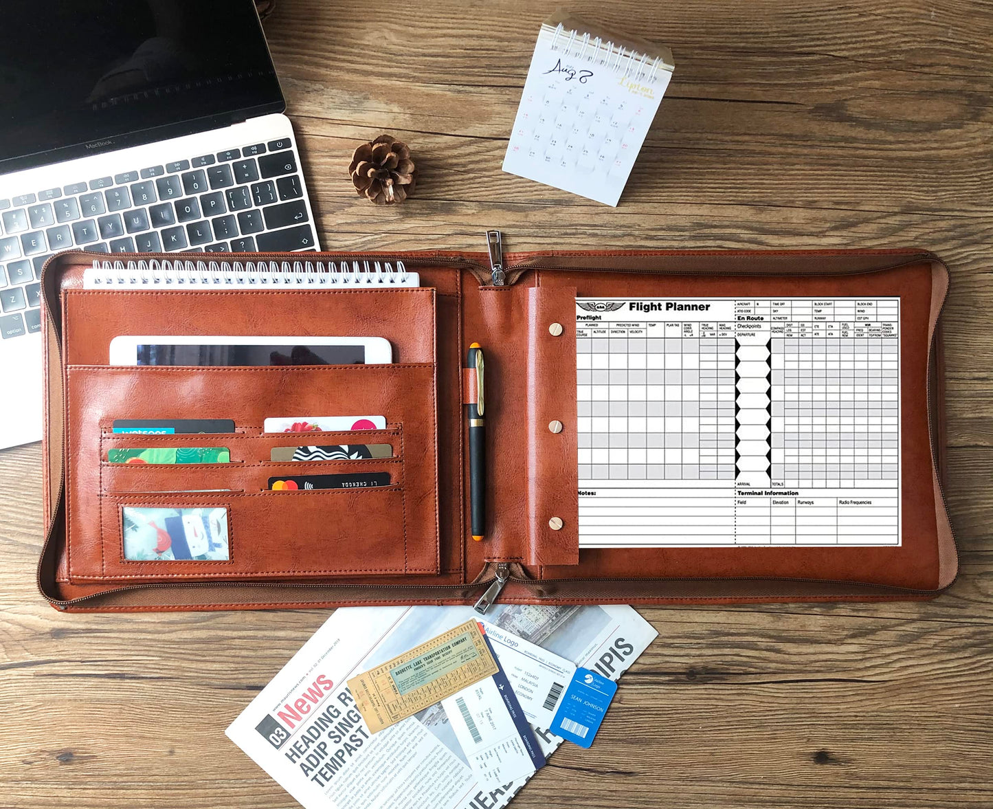 Cadderki Professional Vegan Leather Pilot Logbook, Pilot Journal for Letter Size Paper, Pilot Log Book Binder, Pilot Log Organizer, logbook Aviation Cover