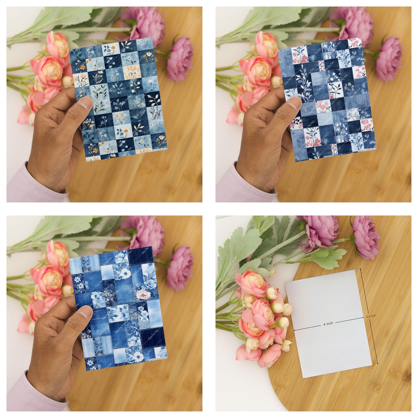 GOTO CLAY TOOLS Jeans Floral Patchwork Clay Transfer Paper – 6 Pcs (4 x 5.5 inch) Polymer Clay Transfer Sheets for Jewelry Making, Crafts & DIY Clay Designs