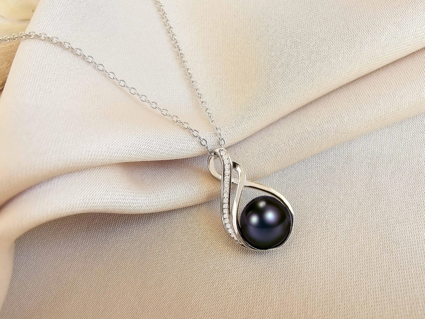 PEARLURA Black pearl necklace for women (Natural AAA+ 9mm) - Wedding anniversary's gift for wife (925 sterling Silver)- christmas gifts for wife - Real pearls necklace for women - black pearls necklace - pearl pendant
