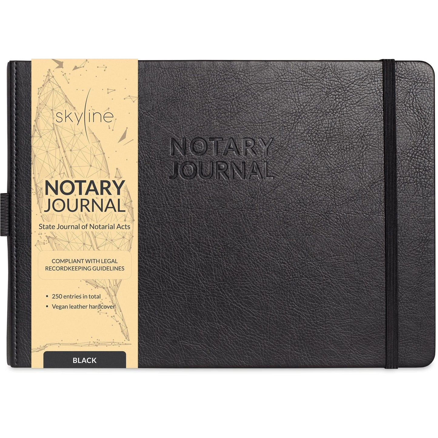 Skyline Notary Journal – Official Notary Public Record Book with Numbered Pages – Log Book for Notarial Acts & Records – Notary Supplies – 250 Entries, Hardcover, 10x7″ (Black)
