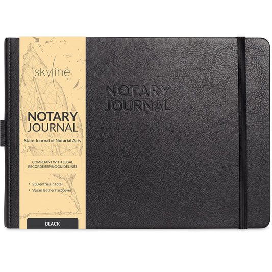 Skyline Notary Journal – Official Notary Public Record Book with Numbered Pages – Log Book for Notarial Acts & Records – Notary Supplies – 250 Entries, Hardcover, 10x7″ (Black)