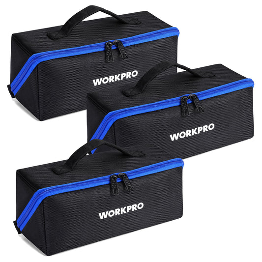 WORKPRO Tool Bag with Zipper, 10" Utility Wide Mouth Heavy Duty Tool Storage Bag, Multipurpose Zipper Tool Pouch Tote Bag for Organizer 3-pack